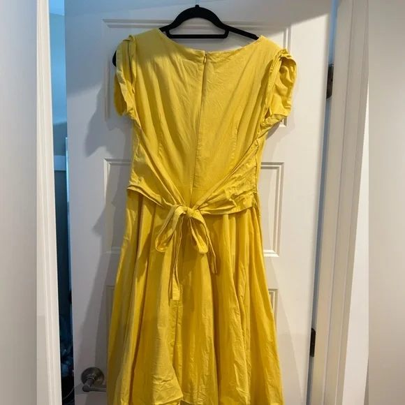 Sunny Yellow Midi Circle Dress with  and ruffle Sleeves - Picture 2 of 5